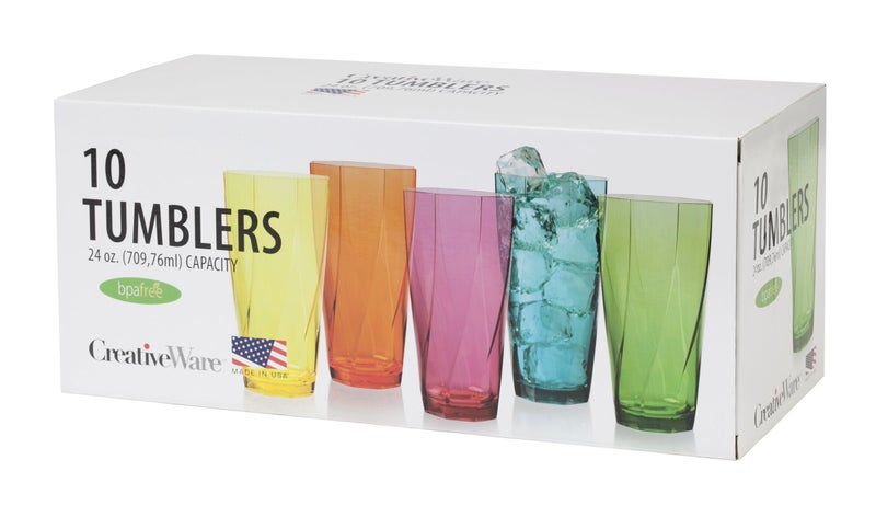 CreativeWare Acrylic Twist 24-Ounce Tumblers, Set of 10